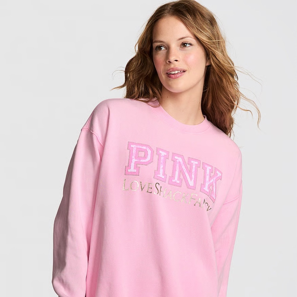 PINK X LoveShackFancy Oversized Crew Sweatshirt NEW